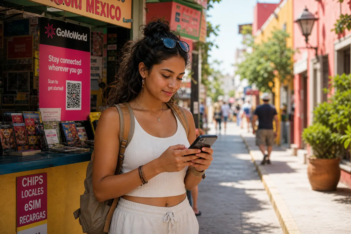 Voyageur configurant les paramètres APN de son smartphone lors d'un voyage