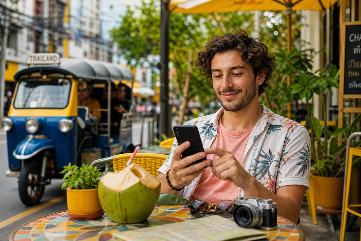 Traveler easily activating their eSIM plan on their smartphone in Thailand