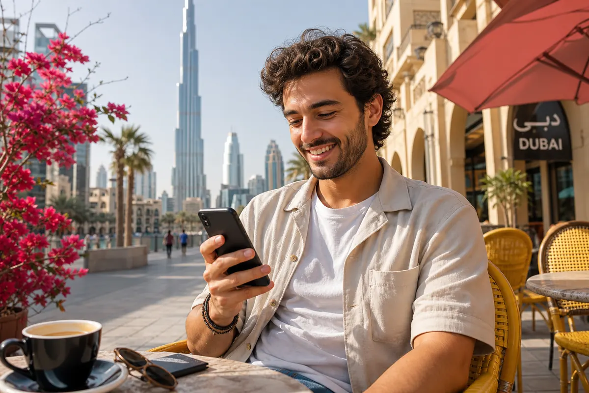 Student connected on their smartphone in Dubai with a local eSIM