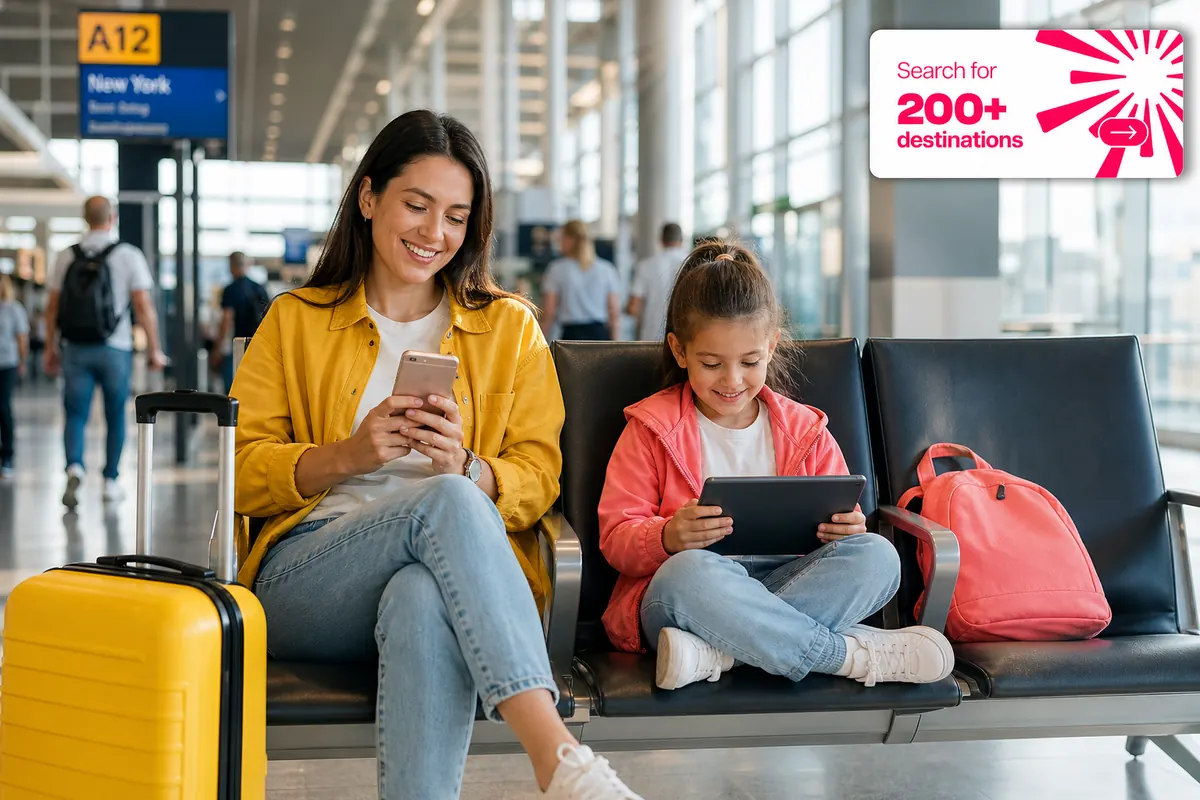 Partage de connexion sur smartphone lors d'une escale en aéroport américain.