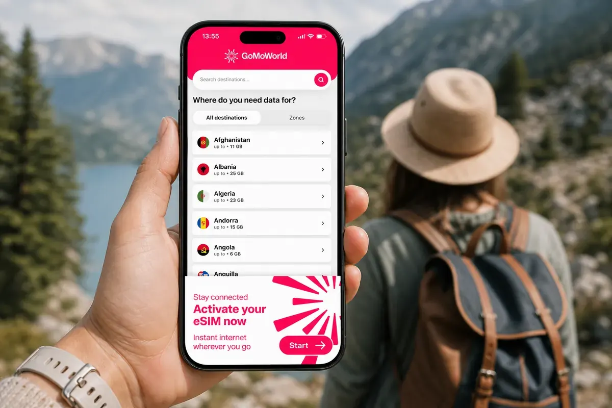 Interface de l'application GoMoWorld montrant le bouton "Start" pour activer man