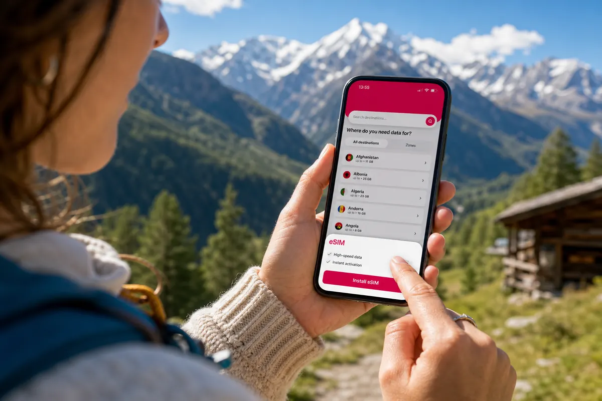 Un utilisateur appuyant sur le bouton d'installation de l'eSIM dans l'applicatio