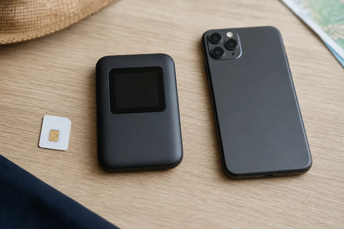 Voyageur détendu en Chine utilisant son smartphone sans pocket Wi-Fi.