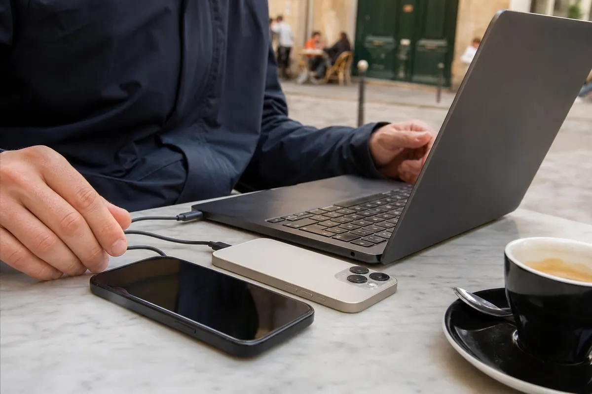 Partage de connexion internet mobile entre voyageurs avec une eSIM.