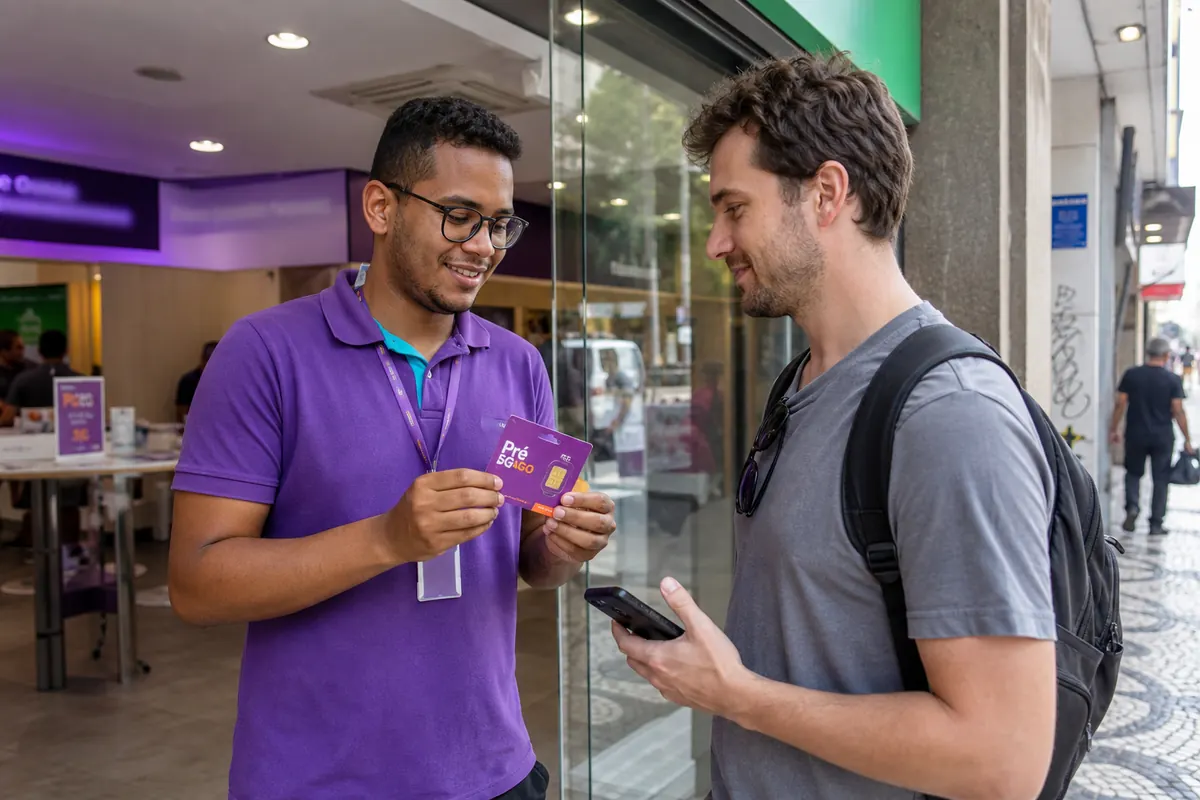 Voyageur utilisant son smartphone au Brésil pour une connexion internet mobile