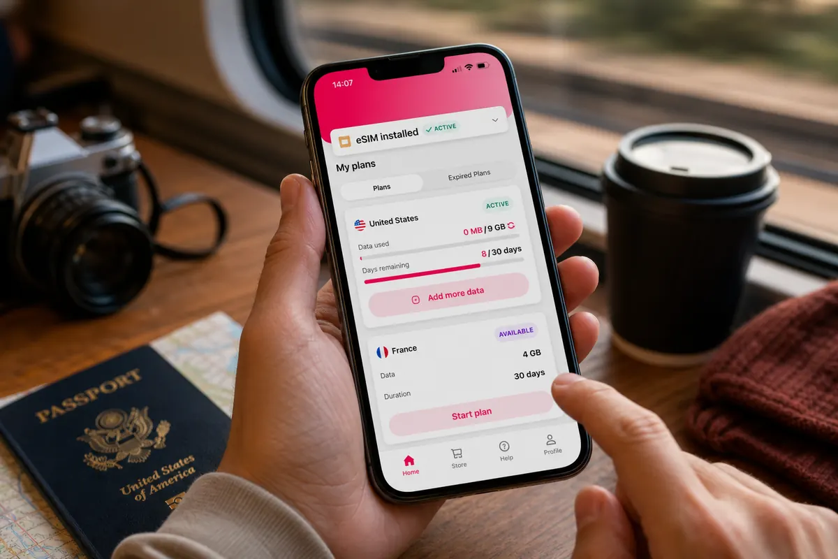 Tableau de bord de l'application GoMoWorld affichant une jauge de consommation d