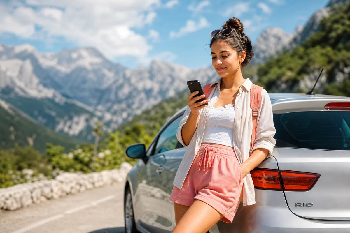 Voyageur utilisant son smartphone comme GPS dans les Alpes albanaises.
