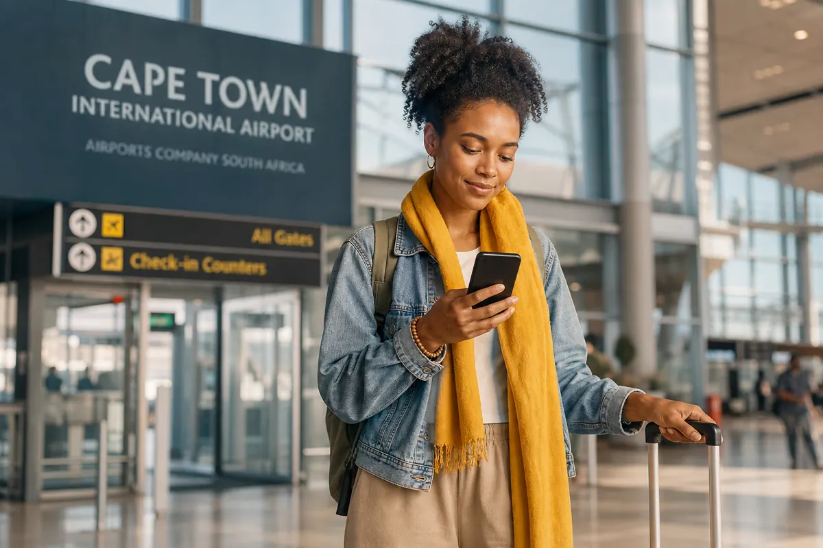 Digital nomad using a mobile hotspot connection in South Africa.